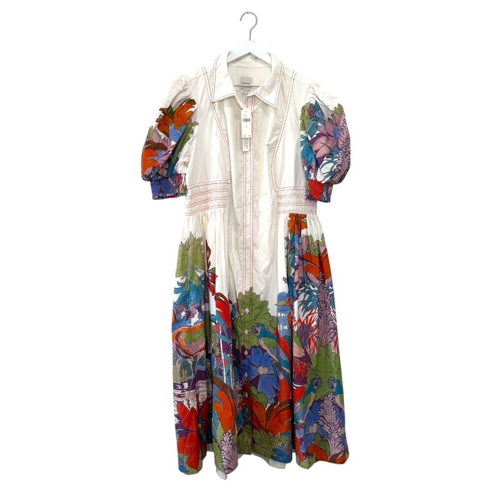 Anthropologie Maeve Puff Sleeve Smocked Shirt Dress Tropical Print Size XL - Picture 1 of 10